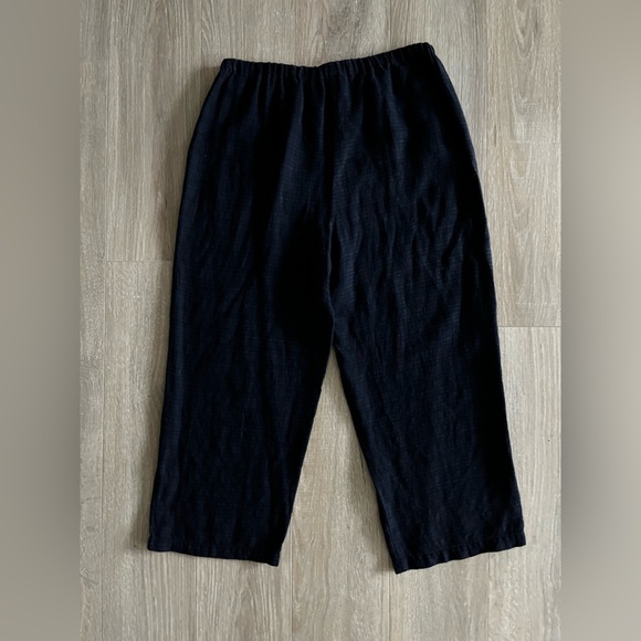 Eileen Fisher Blue Crop Wide Leg Linen Blend Ripple Pants - Size XS Petite - Picture 6 of 7